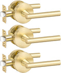 Goldenwarm 3 Pack Gold Passage Door Handles - Brushed Gold Levers