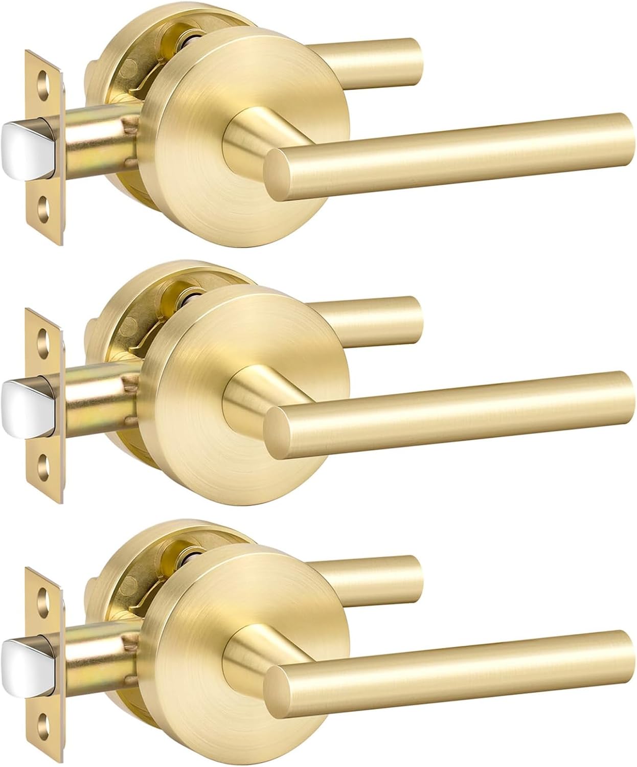 Goldenwarm 3 Pack Gold Passage Door Handles for Interior Use