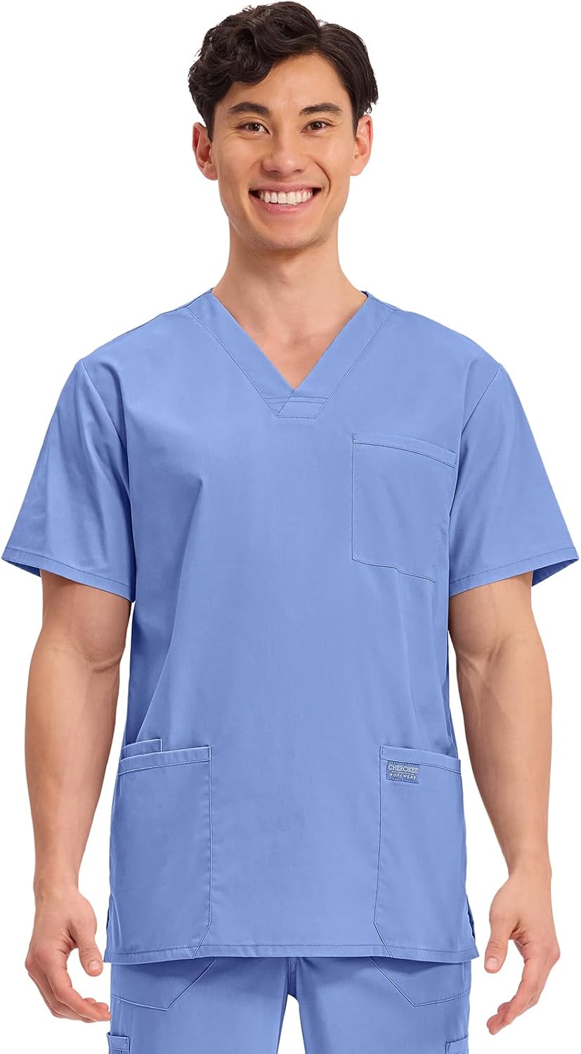 Cherokee Men's V-Neck Top with 4 Pockets for Comfort