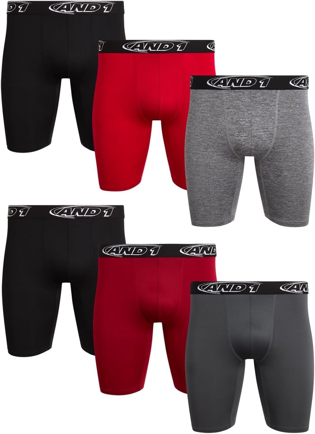 AND1 Mens Boxer Briefs - 6 Pack Long Leg Performance Underwear