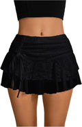 Y2k Lace Ruffle Mini Skirt with Built-In Shorts - Flattering Layered