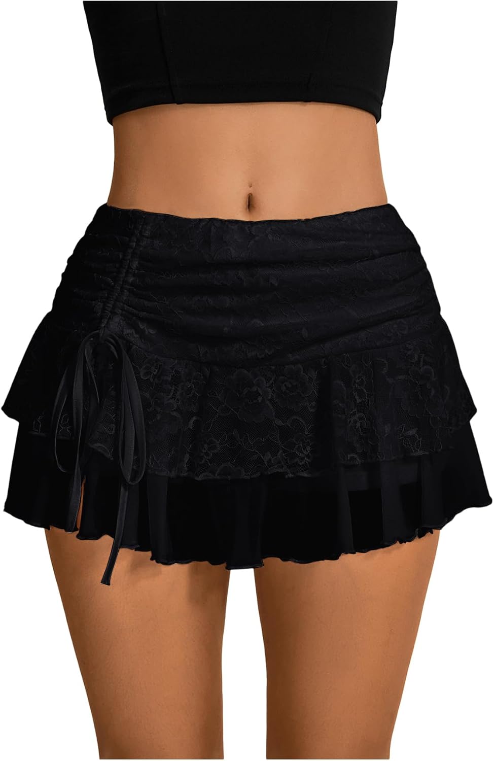 Y2K Lace Ruffle Mini Skirt with Shorts for Trendy Outfits