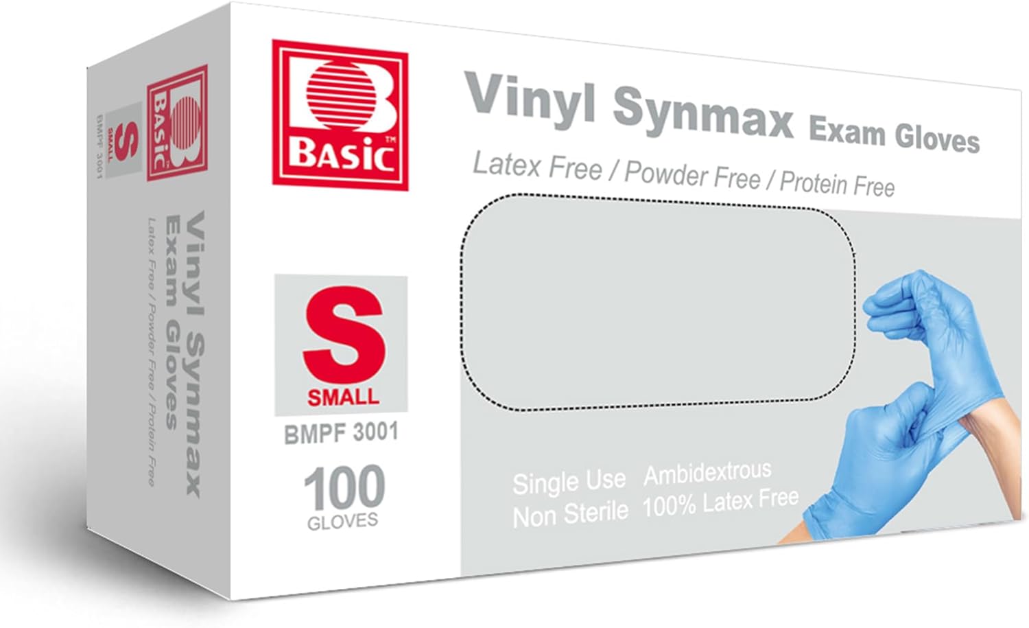 Latex-Free Vinyl Exam Gloves, Powder-Free, Box of 100