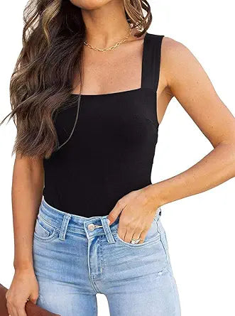 REORIA Womens Sexy Square Neck Sleeveless Tank Tops for Clubwear