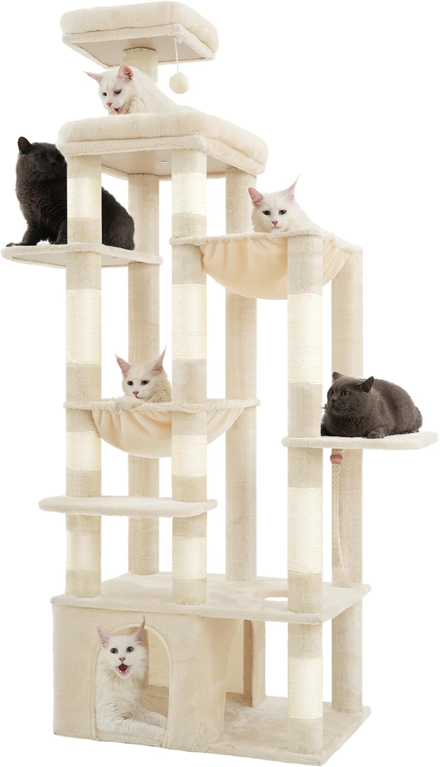 71-Inch Tall Cat Tree for Large Maine Coon Cats with Hammocks