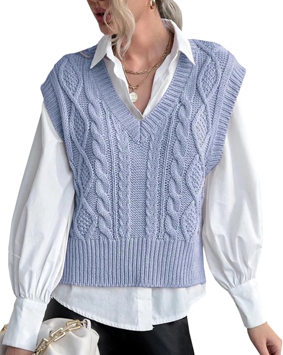 Stylish V Neck Sleeveless Knit Sweater Vest for Women