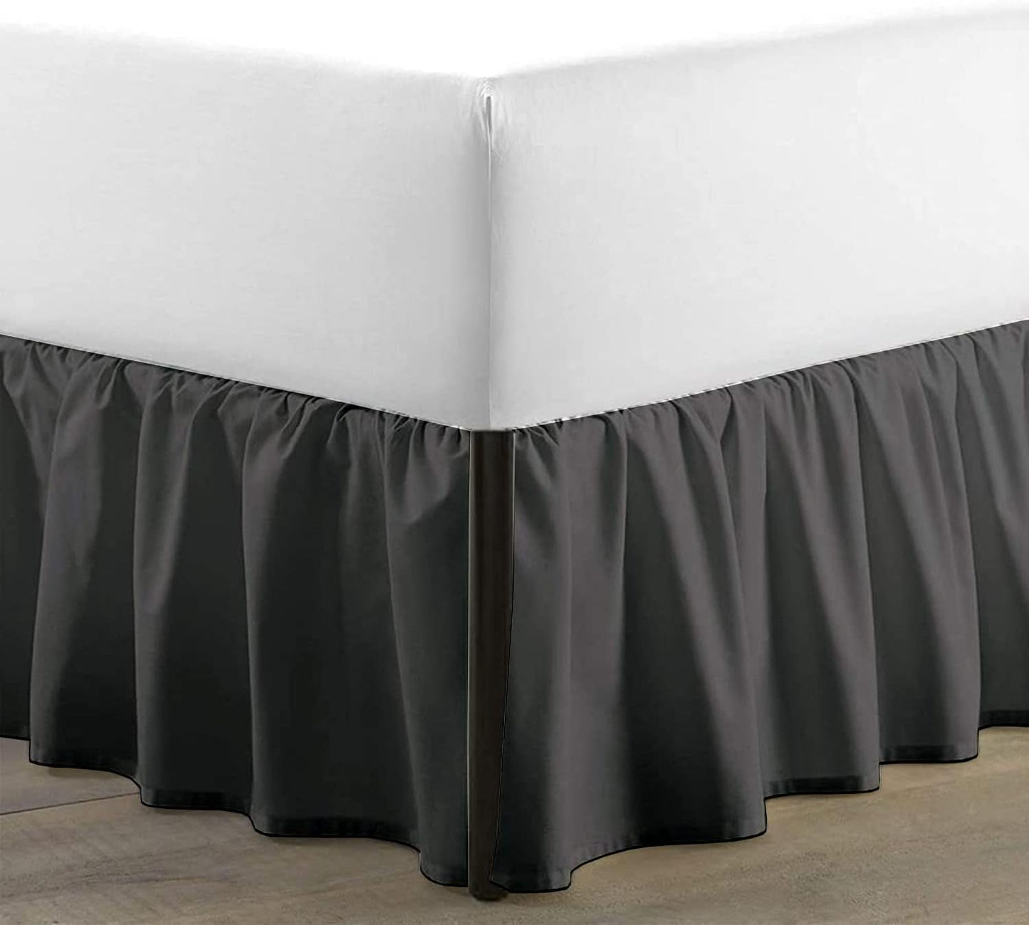 Queen Size Ruffled Bed Skirt with Split Corners - Dark Grey