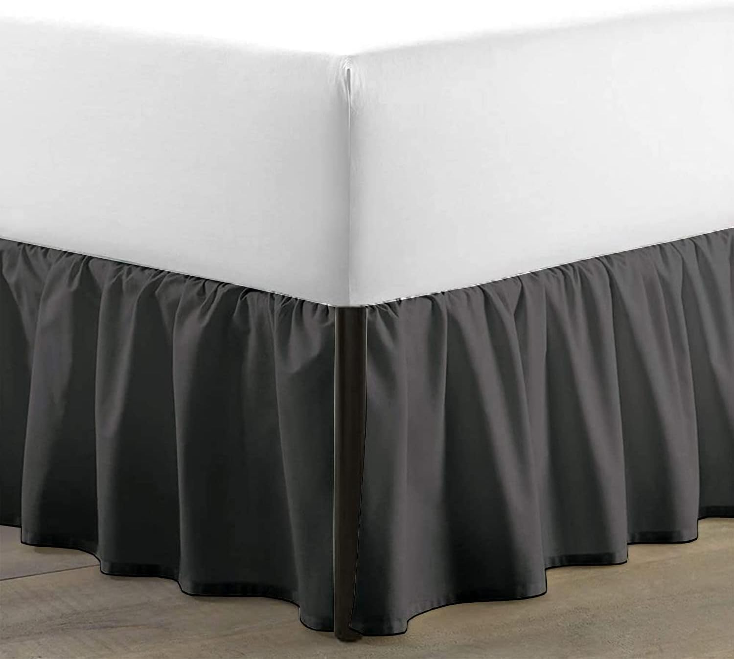 Queen Size Ruffled Bed Skirt with Split Corners - Dark Grey