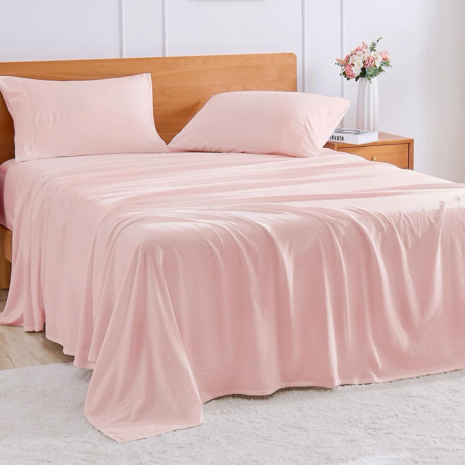 GOKOTTA 4-Pcs Queen Sheet Set with Deep Pockets for Comfort