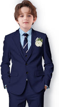Navy Blue Boys Slim Fit Suit with Matching Blue Shirt - Tailored Look