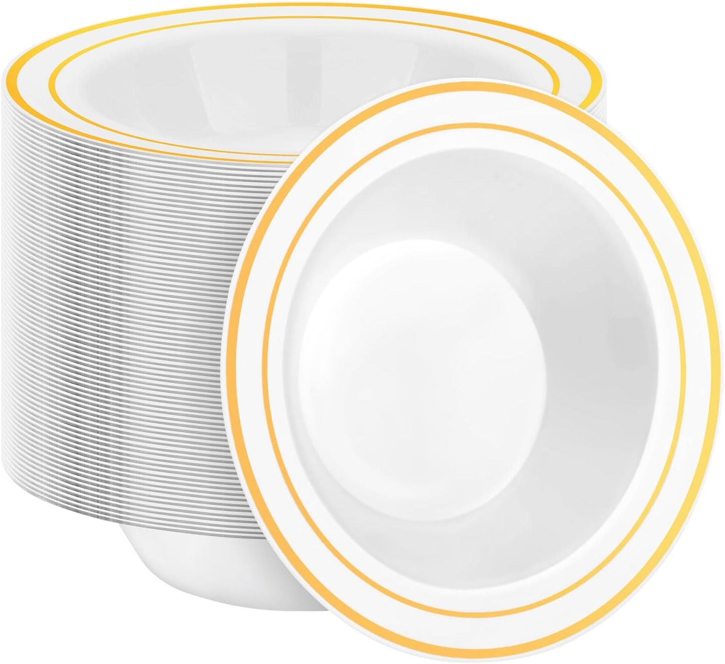100 Pack Disposable Soup Bowls with Gold Rim for Any Occasion