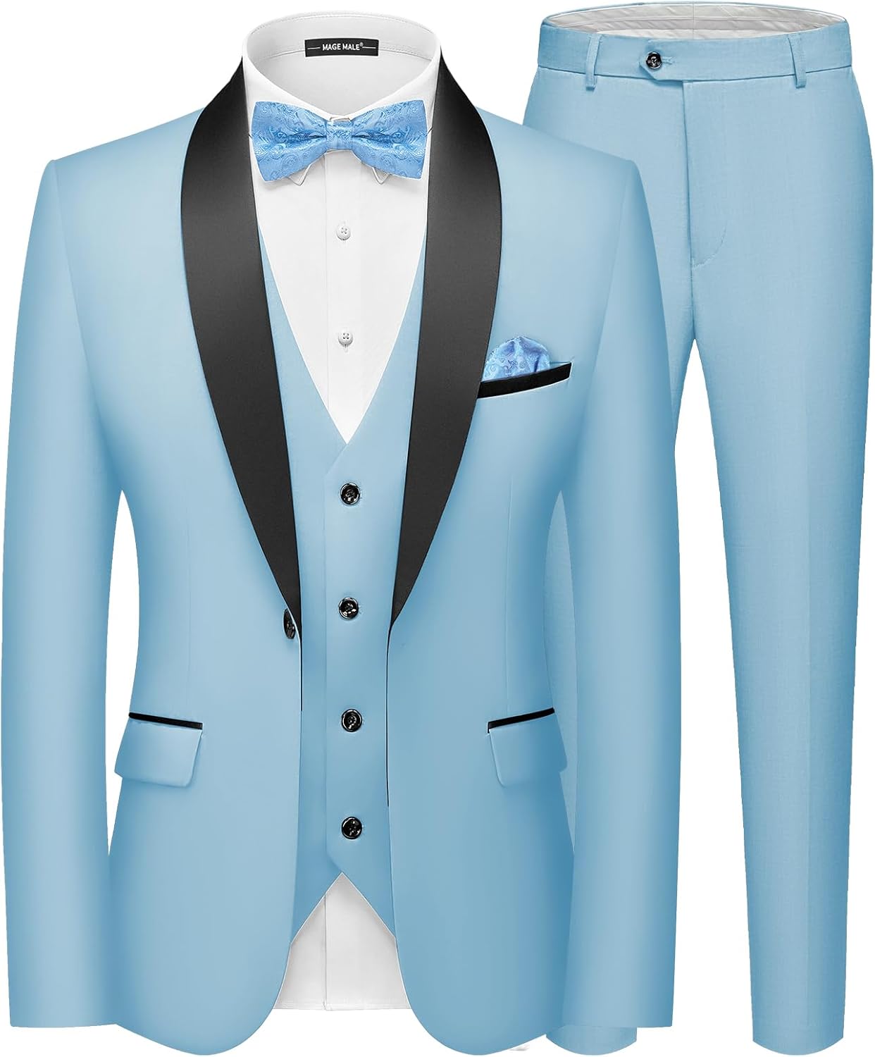 MAGE MALE Men's Slim Fit 3 Piece Suit for Weddings and Events