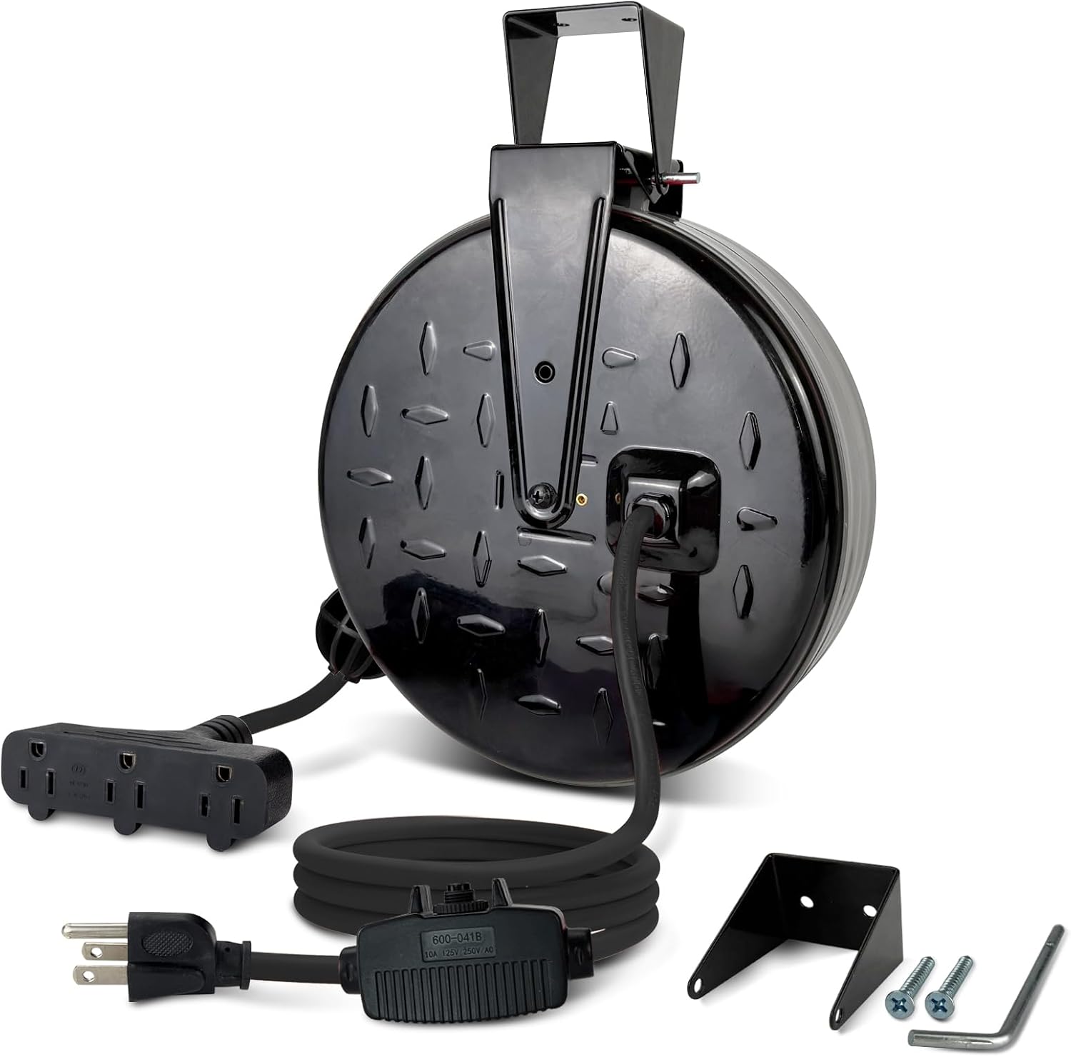 Retractable Extension Cord Reel with 30 Ft Power Cord and Outlets