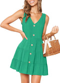MITILLY Sleeveless V Neck Button Down A Line Short Dress - Casual