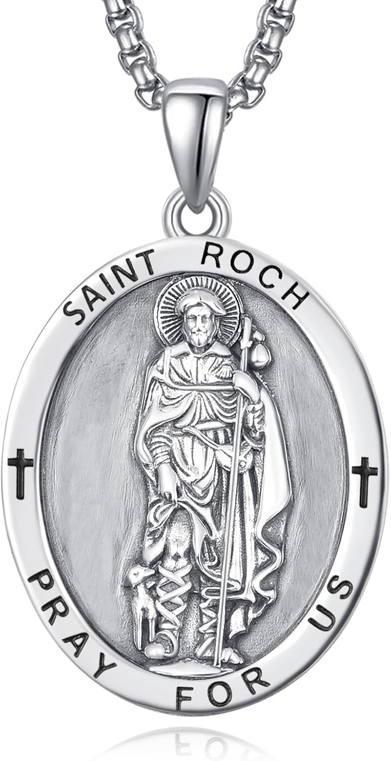 925 Sterling Silver Patron Saint Medals Amulet Necklace for Men