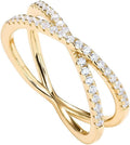 X Ring for Women 14K Gold Plated Criss Cross CZ Ring - Elegant Fit
