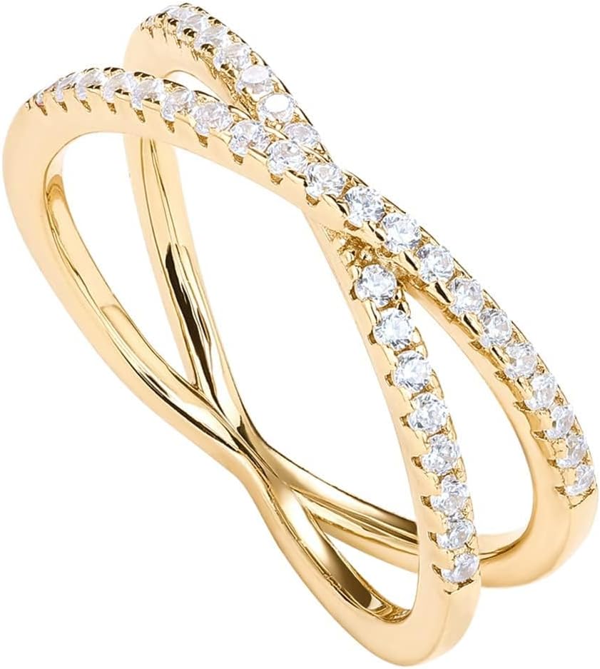 14K Gold Plated X Ring with Simulated Diamond for Women