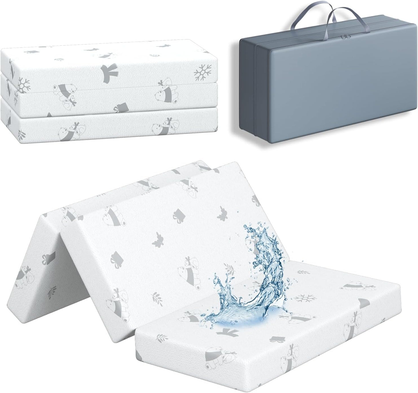 3in Trifold Mattress Topper with Waterproof Cover for Comfort