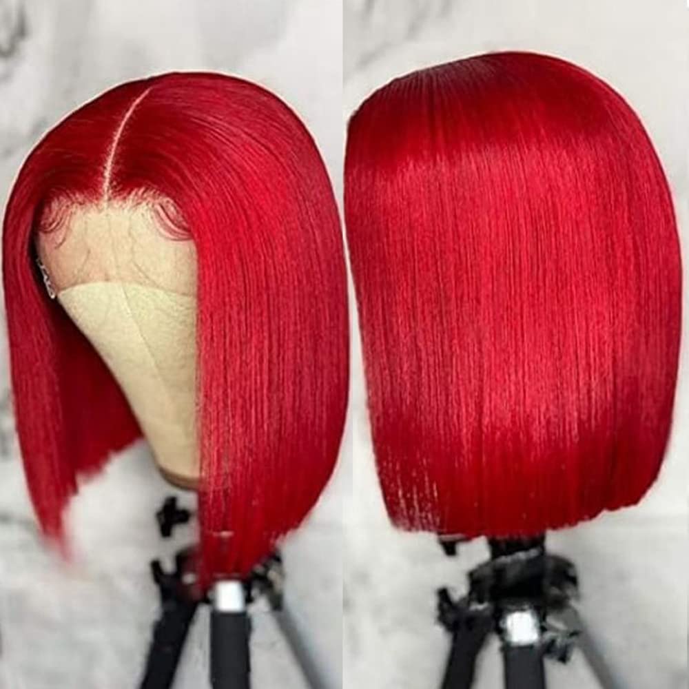 Red Bob Wig Human Hair 13X4 HD Transparent Lace Front Wigs