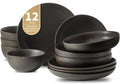 Dinnerware Sets Stoneware Plates and Bowls Set for 4 - Matte Black