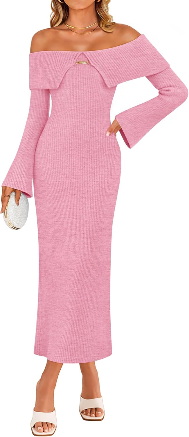 ZESICA Women's Off Shoulder Sweater Dress for Fall Fashion