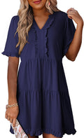Dokotoo Womens V Neck Short Sleeve Mini Dress - Flowy Summer Swing