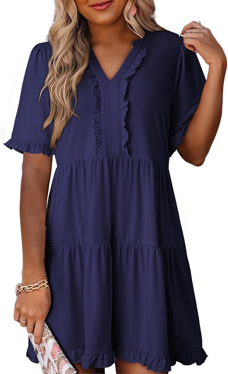 Dokotoo Womens Dresses V Neck Short Sleeve Casual A Line Dress