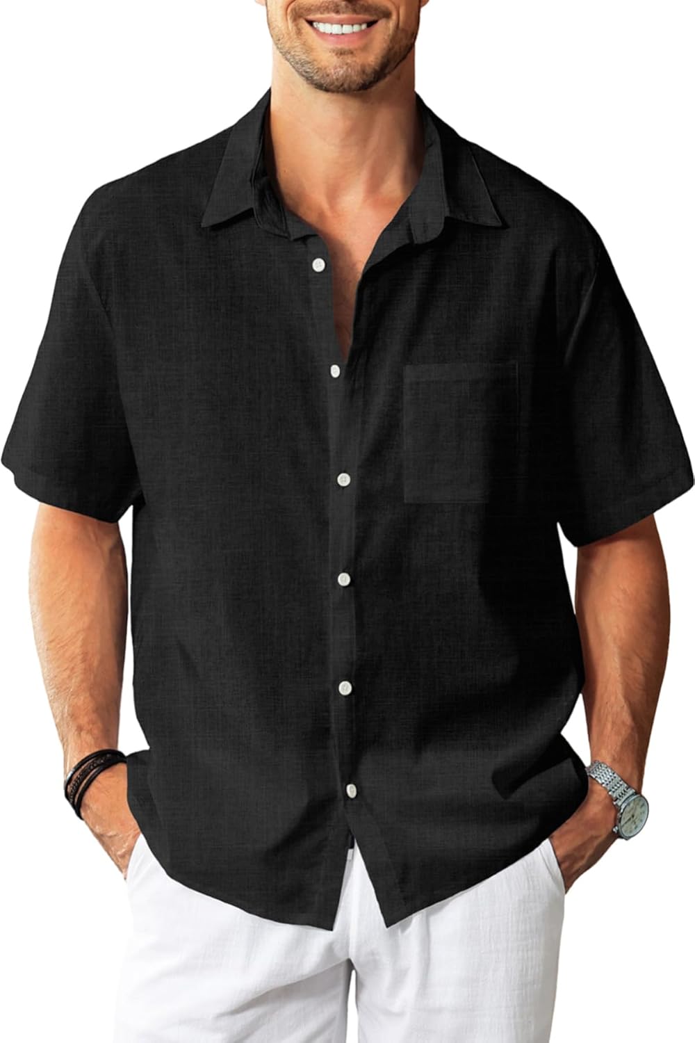 KYKU Linen Shirts for Men: Casual Short Sleeve Button Down