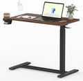 Mobile Standing Desk 31.5in x 17.7in Mahogany - Pneumatic Sit-Stand