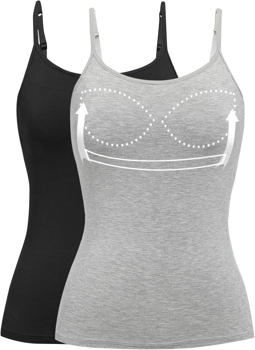 Womens Tank Tops Adjustable Strap Camisole with Built-in Bra
