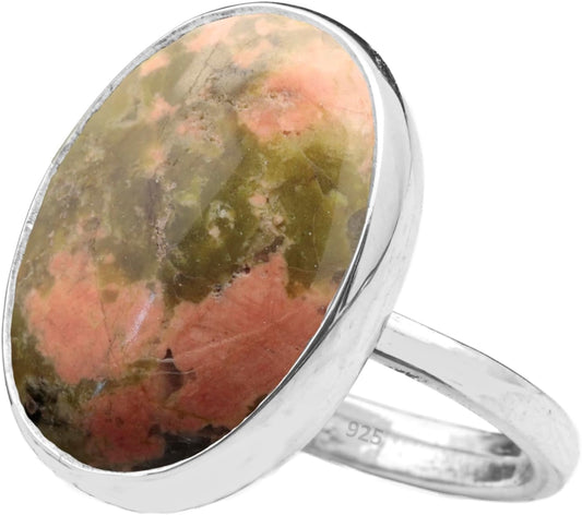 Natural Amazonite Crystal Ring in 925 Sterling Silver for Growth