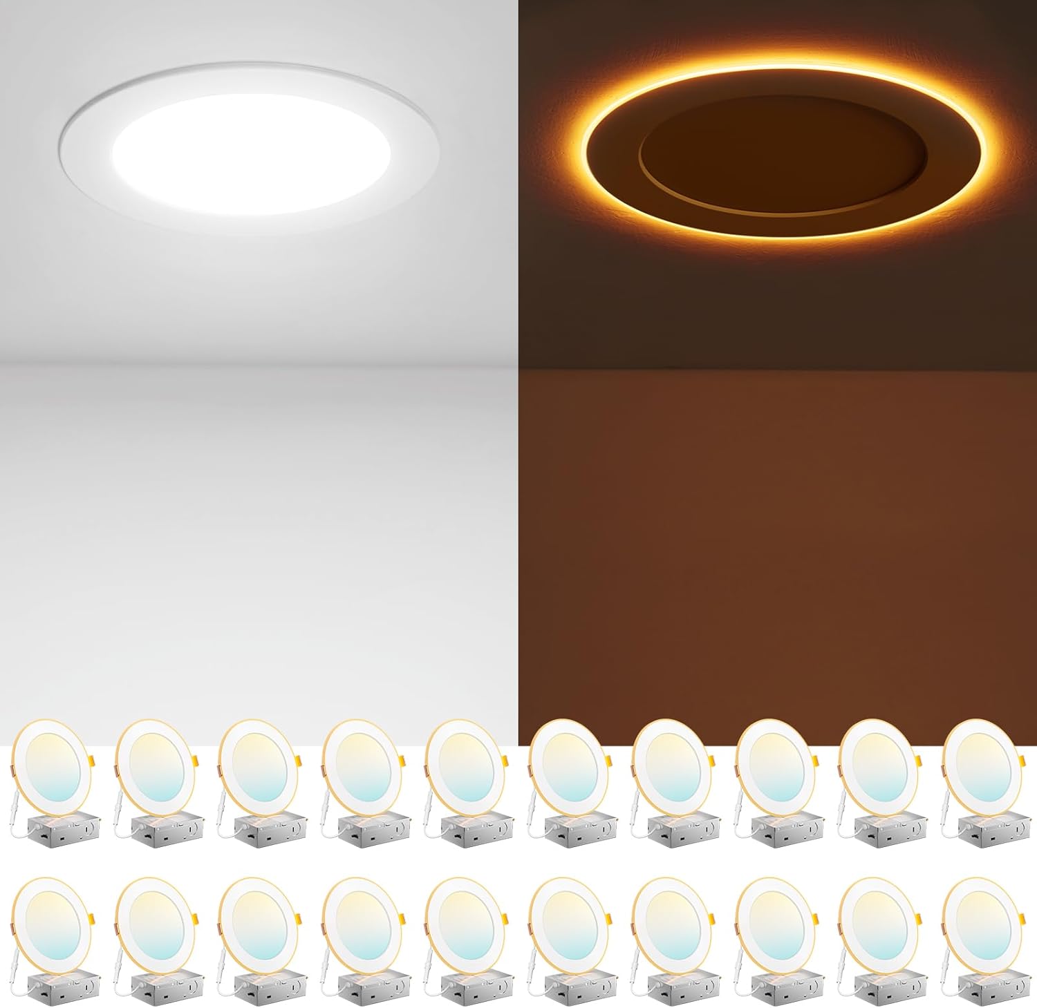 Amico 20 Pack 6 Inch LED Recessed Ceiling Light with Night Light