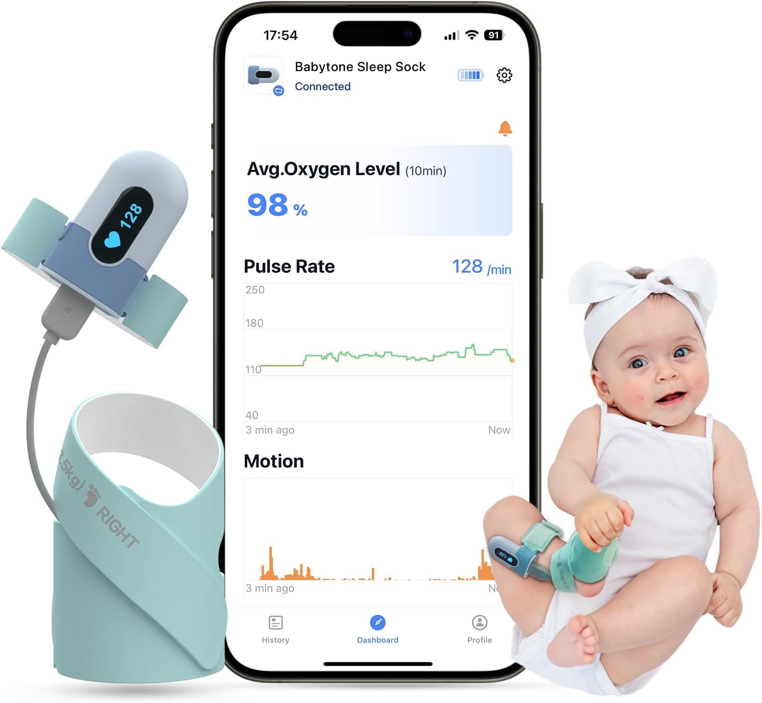 Babytone Baby Sleep Sock for Monitoring O2, Pulse Rate & Movement