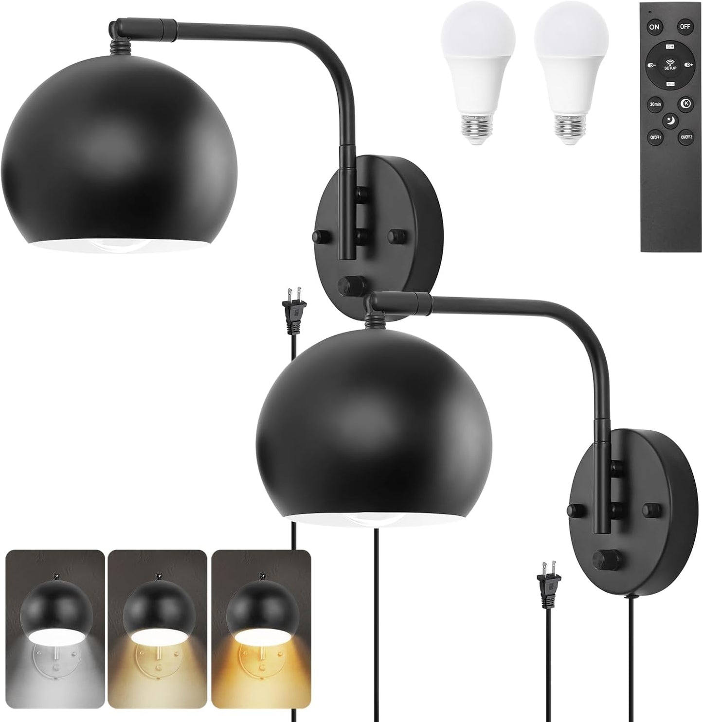 Dimmable Wall Sconce with Remote Control and Adjustable Color Temp