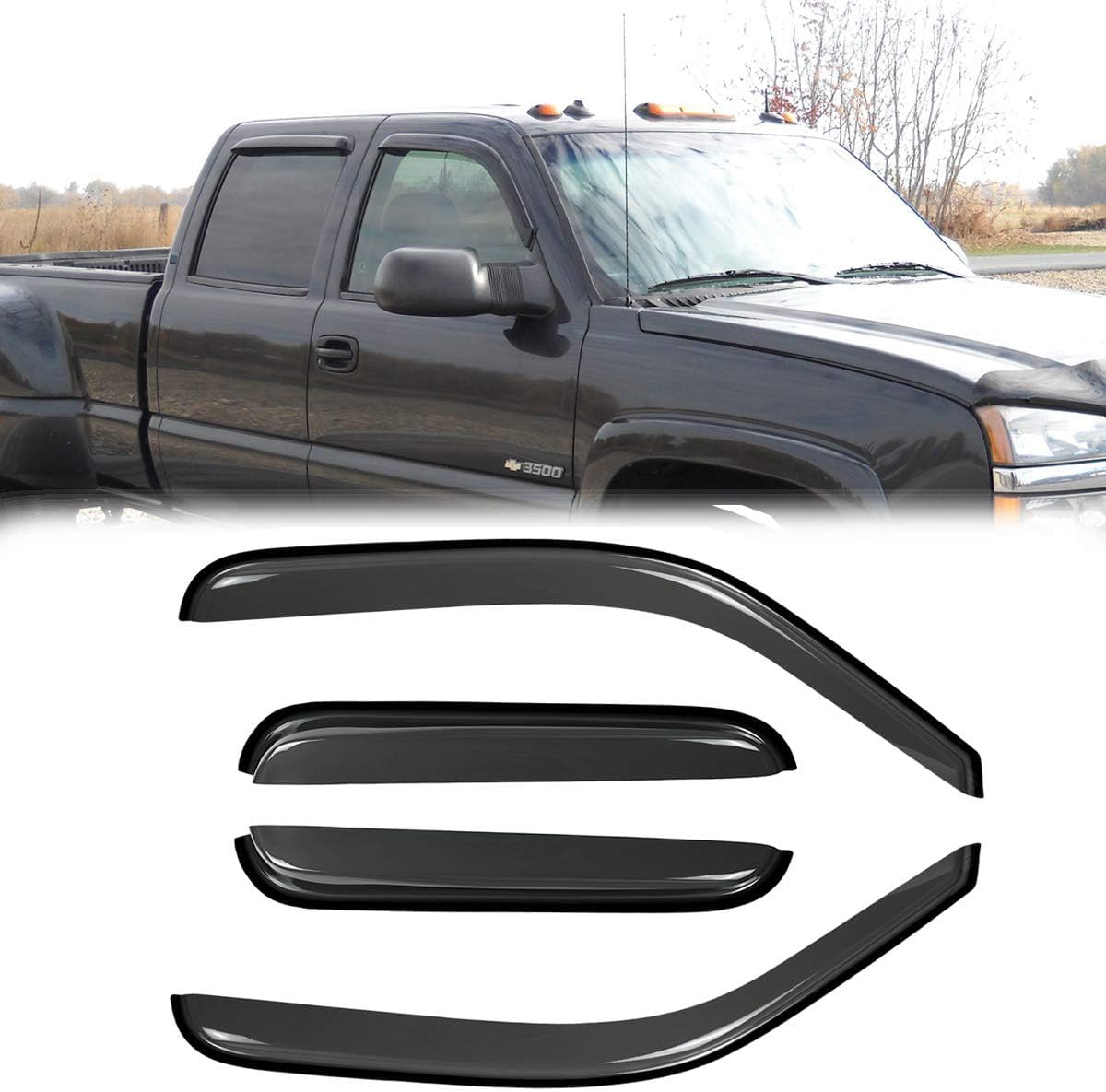 4pcs Shatterproof Side Window Wind Deflector for Silverado/Sierra
