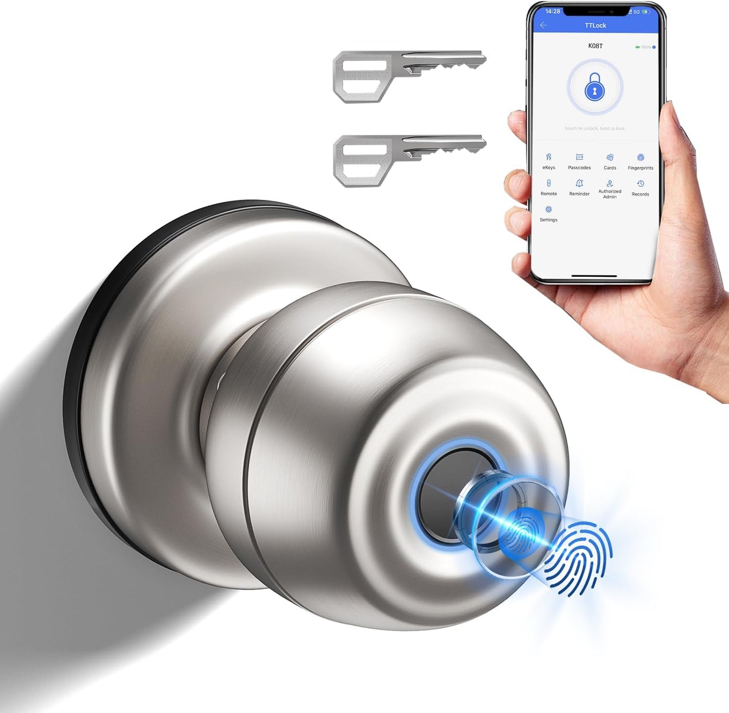 Smart Door Knob with Biometric Access and App Control Features