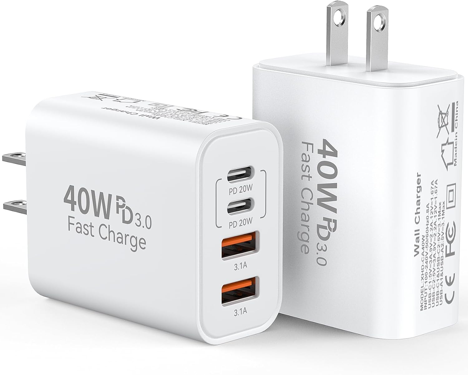 Fast 40W 4-Port USB C Charger - 2Pack