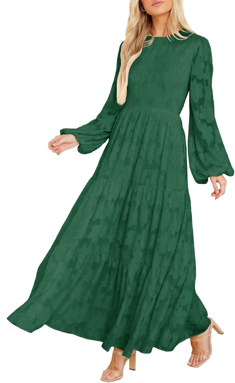 Elegant Floral Long Sleeve A-Line Maxi Dress with Pockets