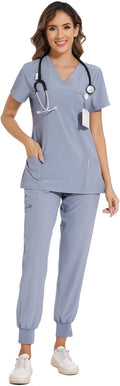 COZYFIT Scrubs for Women Set - Stretch V-Neck Top (Style BQB2)