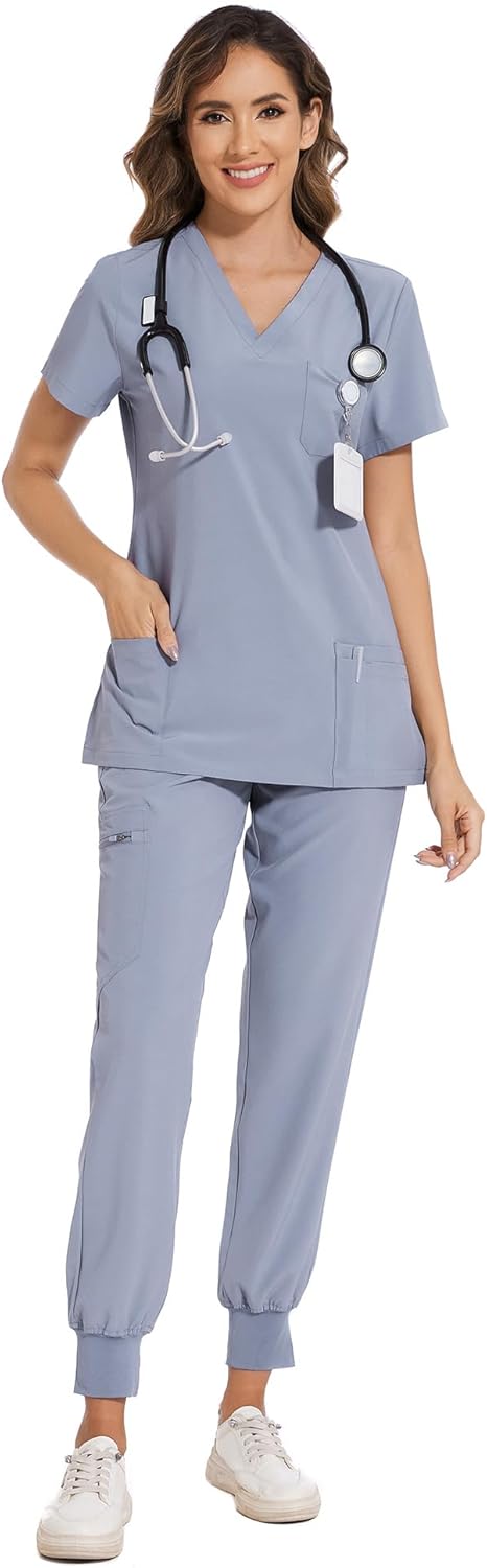 COZYFIT Scrubs for Women - Stylish V-Neck Top & Jogger Pants