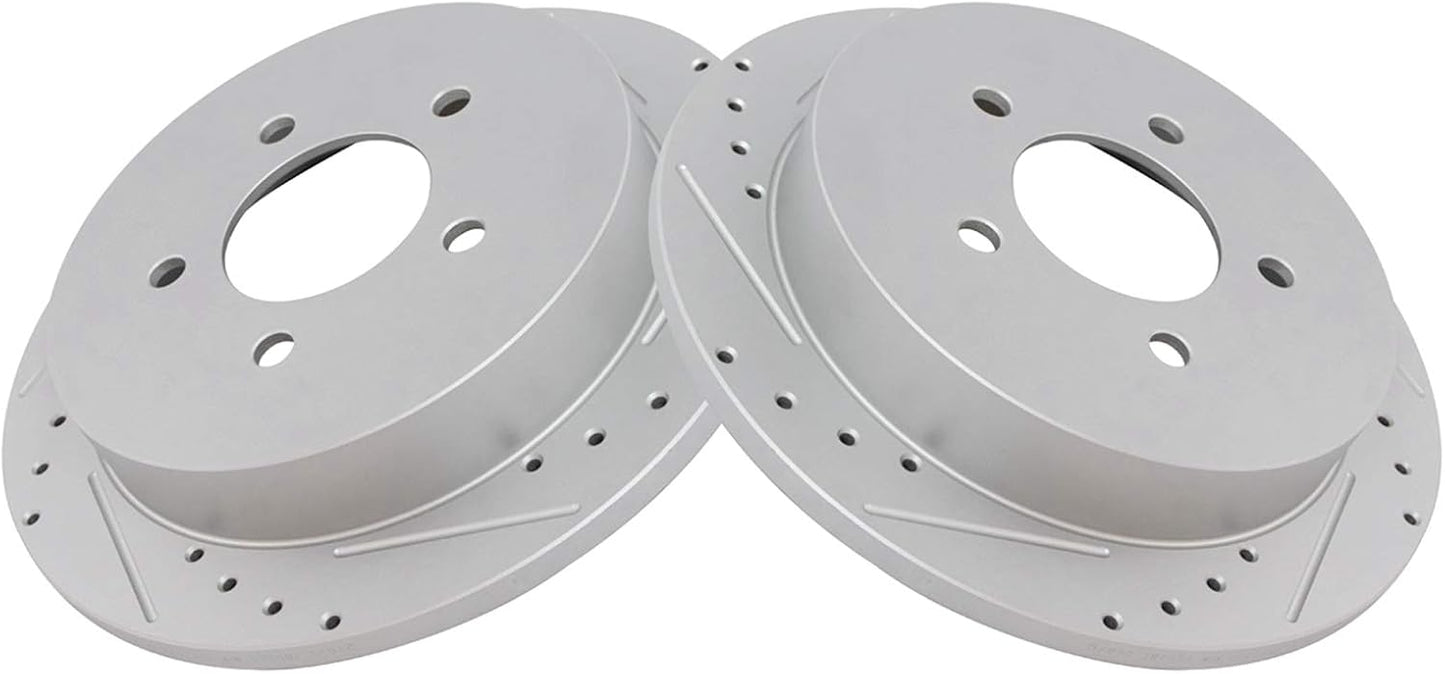 TRQ Rear Brake Rotor Set G Coated Drilled and Slotted for Ford