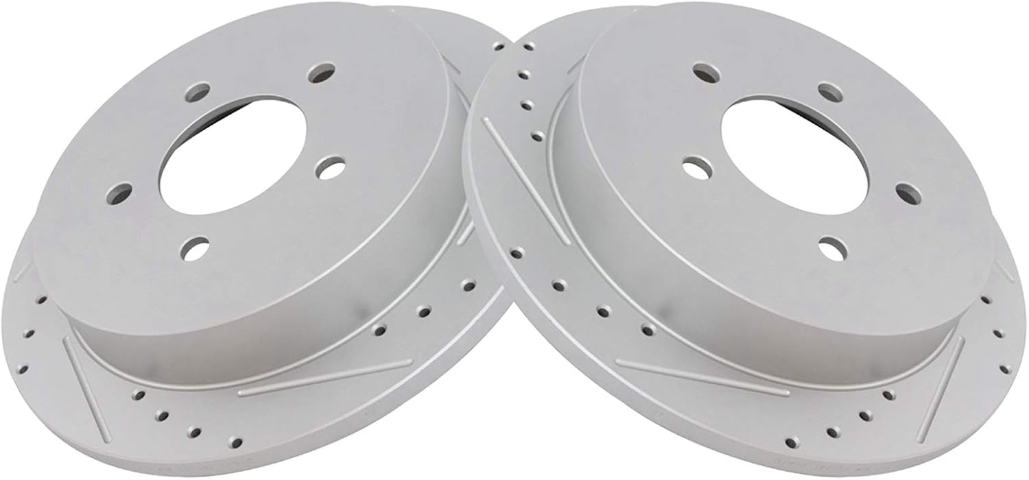 TRQ Rear Brake Rotor Set G Coated Drilled and Slotted for Ford