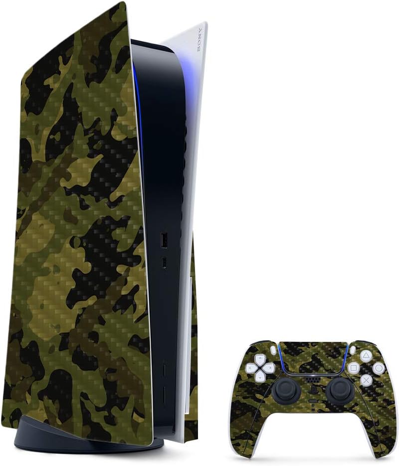 MightySkins Carbon Fiber Gaming Skin for PS5 - Green Camouflage