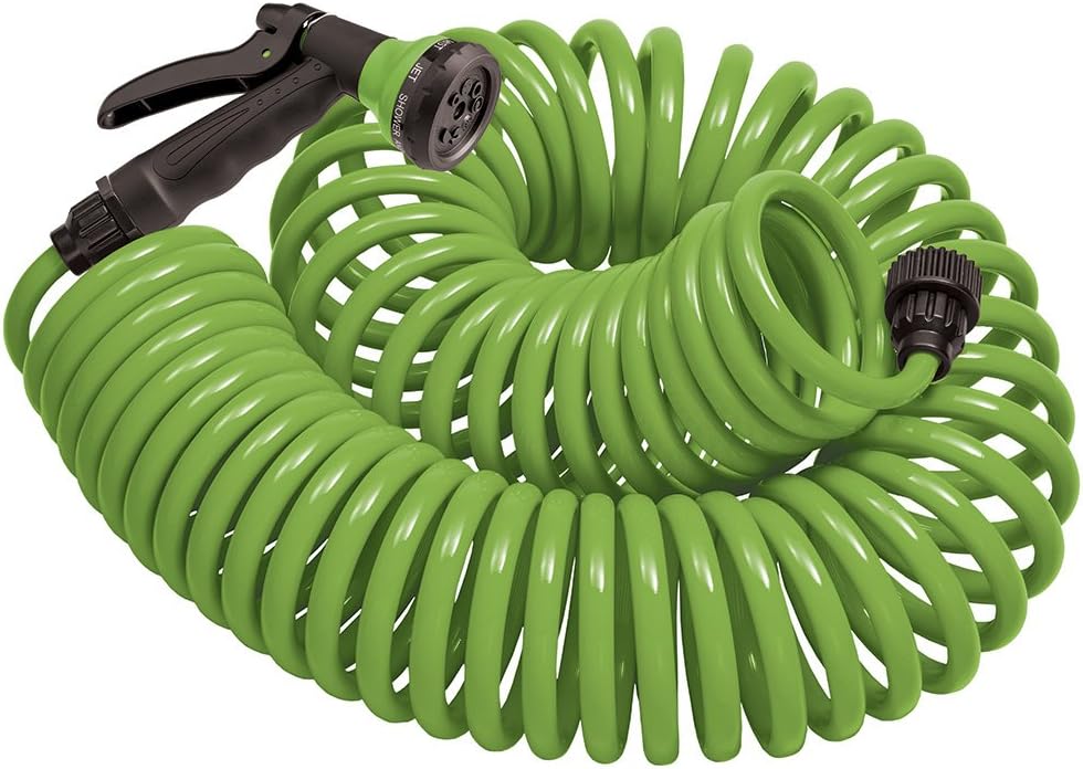 Orbit 27389 Coil Garden Hose: 50 Feet with 8-Pattern Nozzle