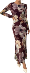 Wedding Guest Dresses for Women Bodycon Floral Maxi Dress - Fall