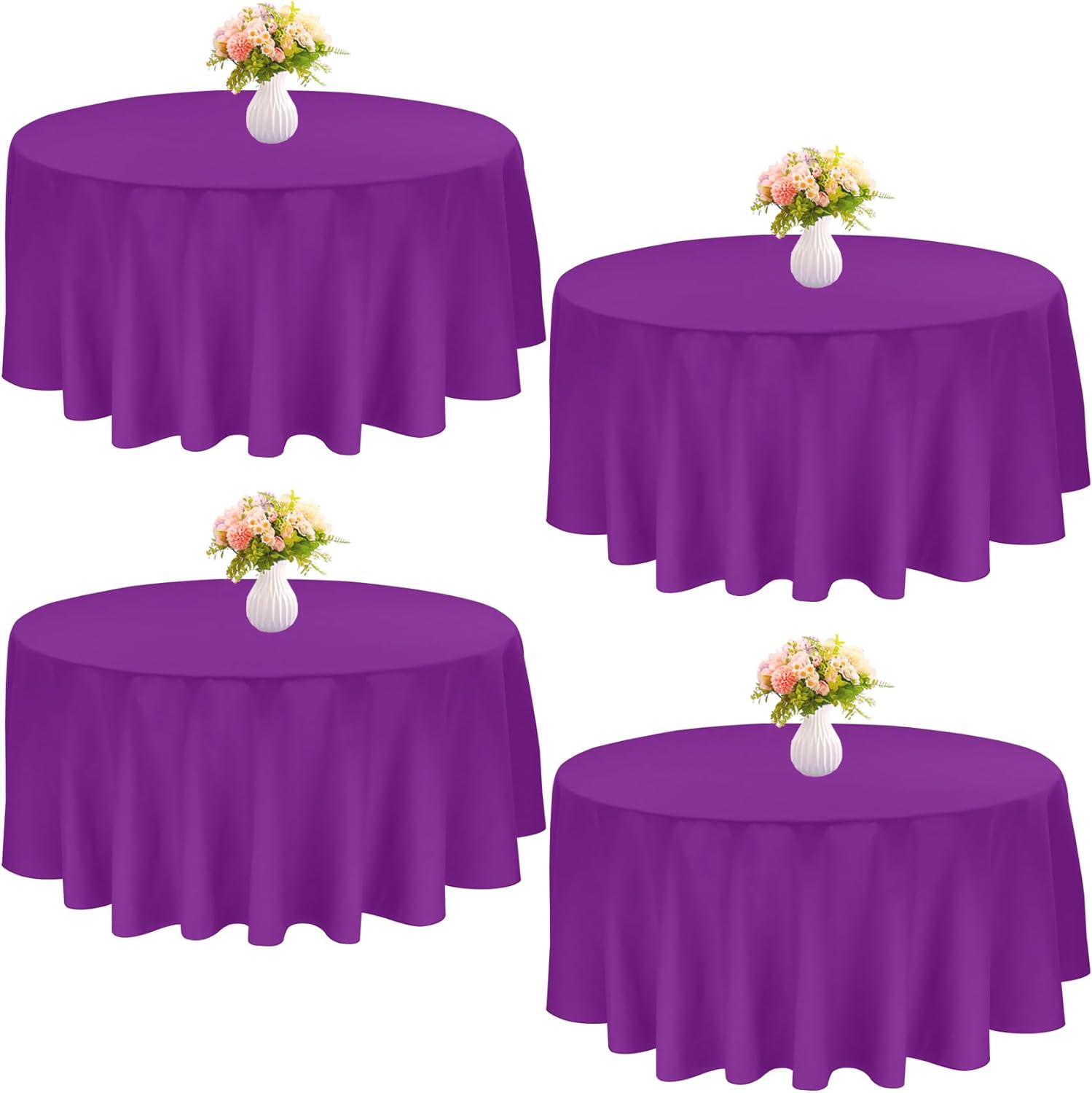120 Inch Round Tablecloths for Weddings and Parties - 4 Pack