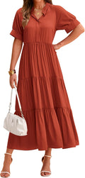 Women's Summer Boho Midi Dress - Flowy Pleated Swing