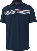 Mens Golf Polo Short Sleeve Chest Stripe Moisture Wicking