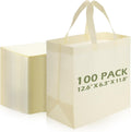 Reusable Totes Bags 100 Pack - Beige Non Woven Grocery Bags