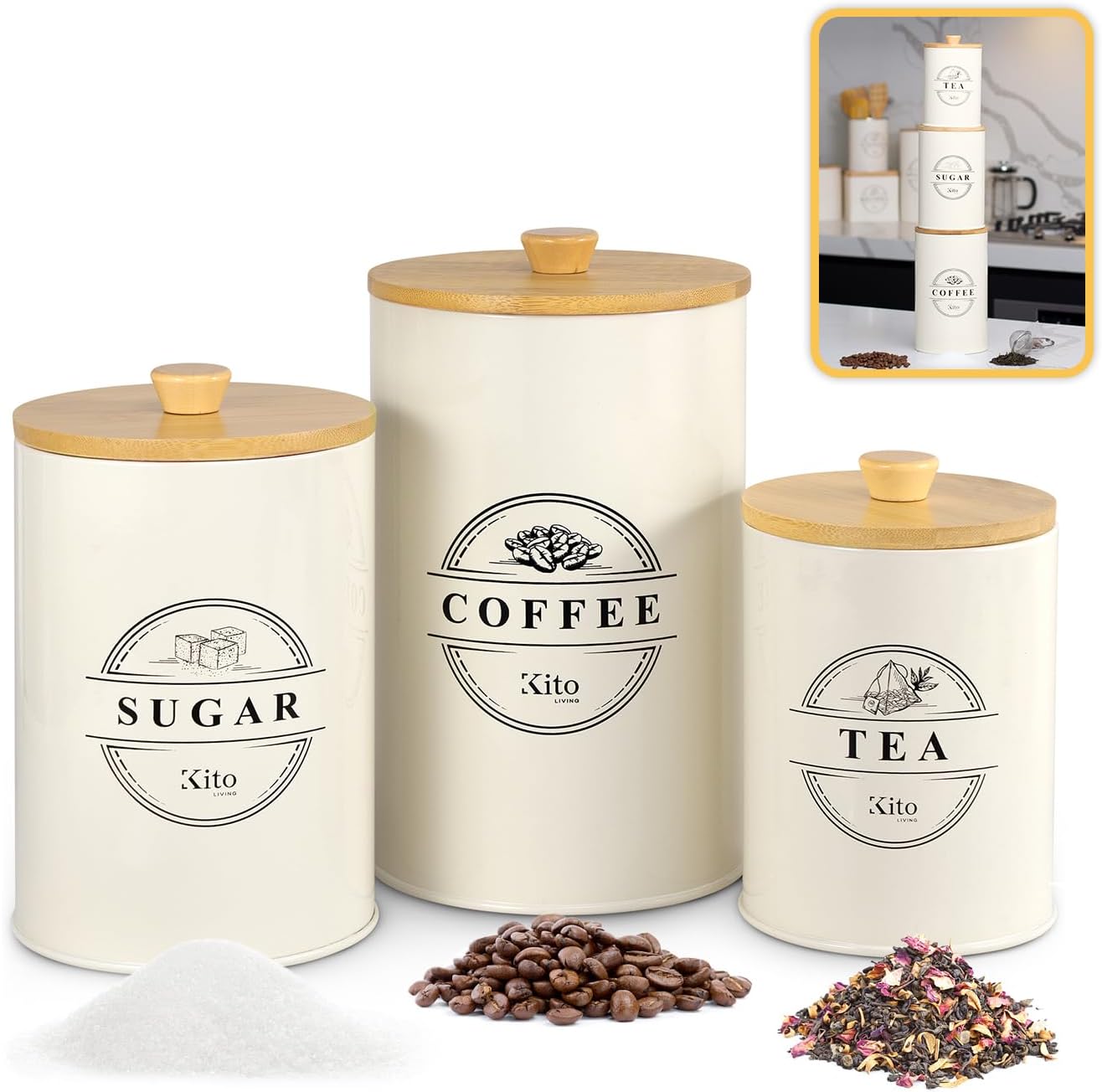 Kitchen Canisters Set with Bamboo Lids for Storage and Organization